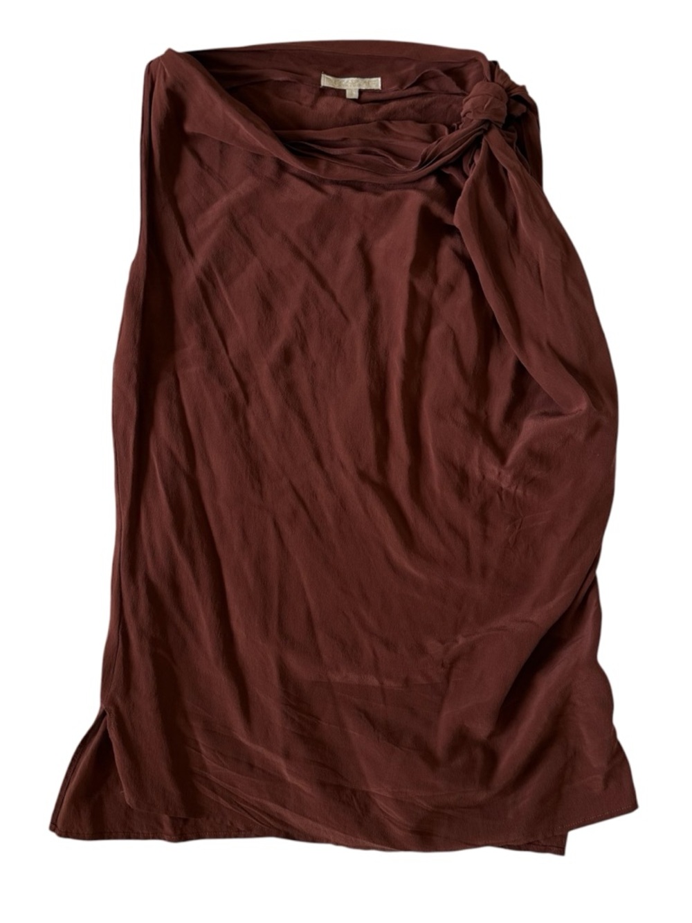 Goldsign 100% silk sleeveless drape ruched cinched top terracotta brown